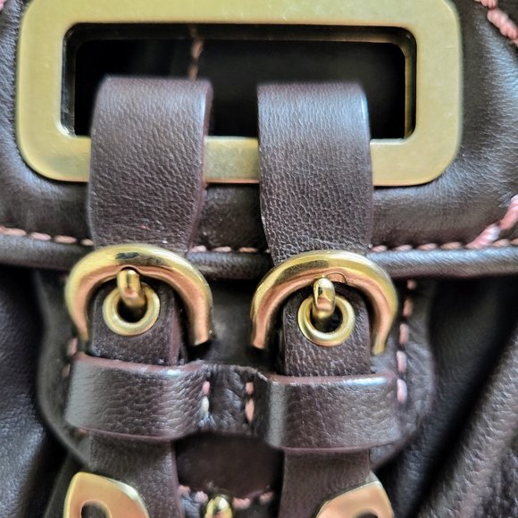 Vintage Juicy Couture Cocoa Lamb Leather Heavy Hardware Shoulder Bag - Picture 3 of 15